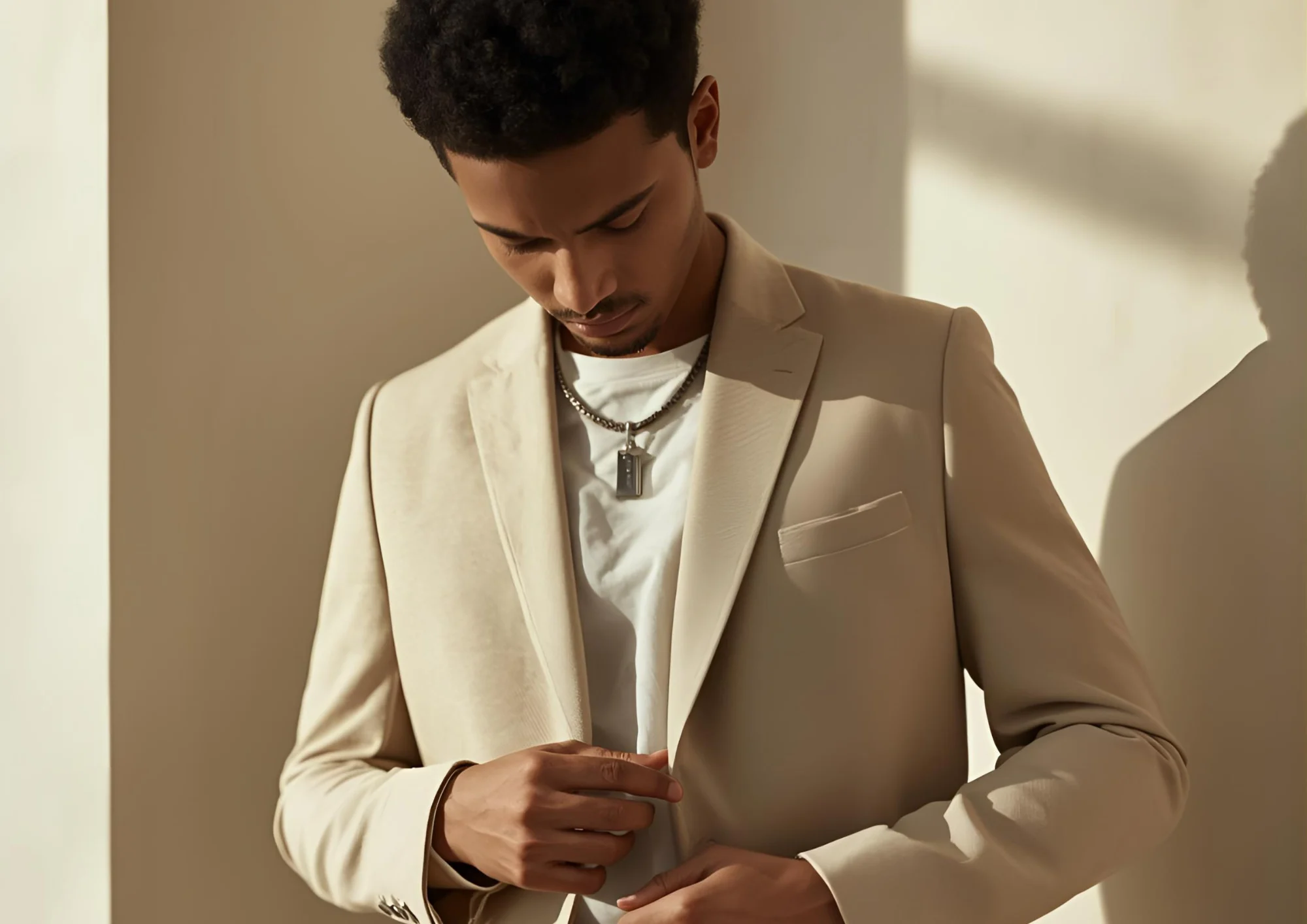 Tailored jacket worn over a Ghost Wolf tee